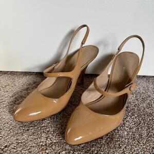 Via Spiga Slingback Heels Pumps Mary Jane Patent Leather Office Tan Women's 8.5